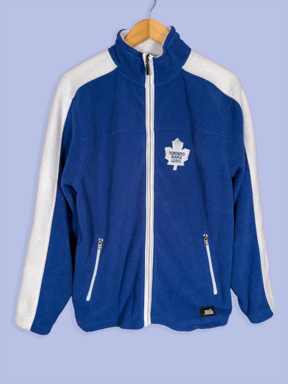 Toronto Maple Leafs Full Zip Fleece Sweater Blue White NHL Hockey Medium